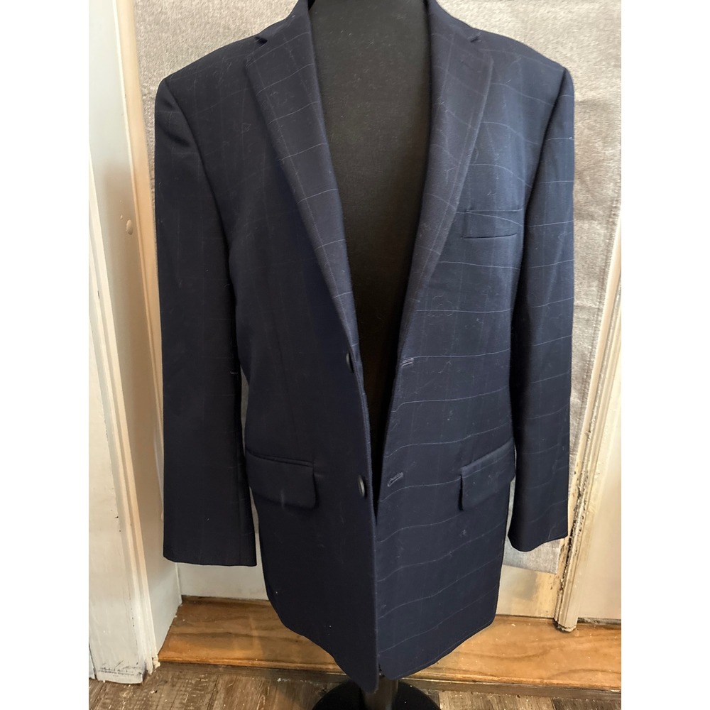 Tommy Hilfiger Mens Navy Blue Windowpane Check Blazer Sport Coat Jacket
